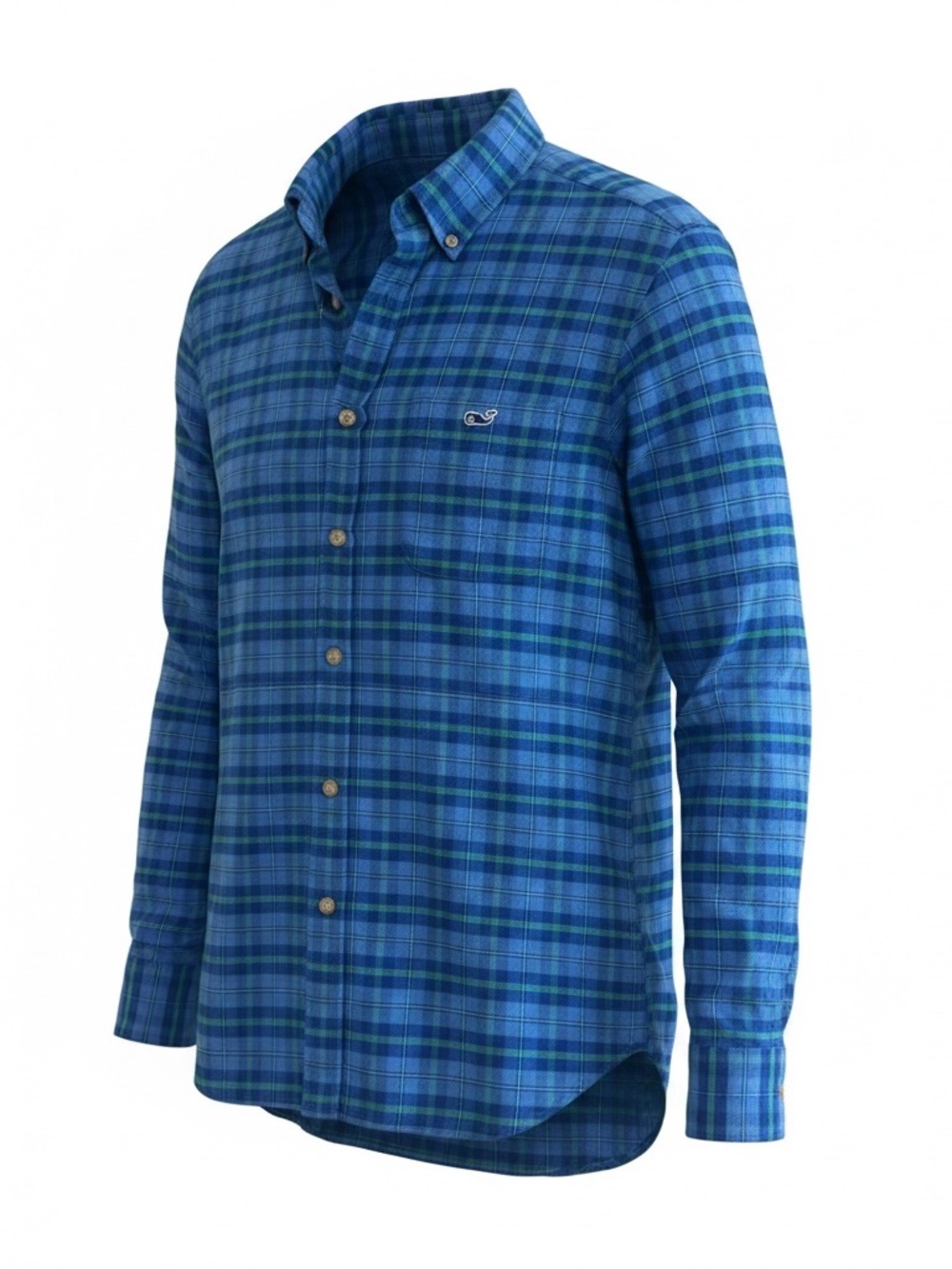 Vineyard Vines Blue and Green Plaid Button-Down Shirt